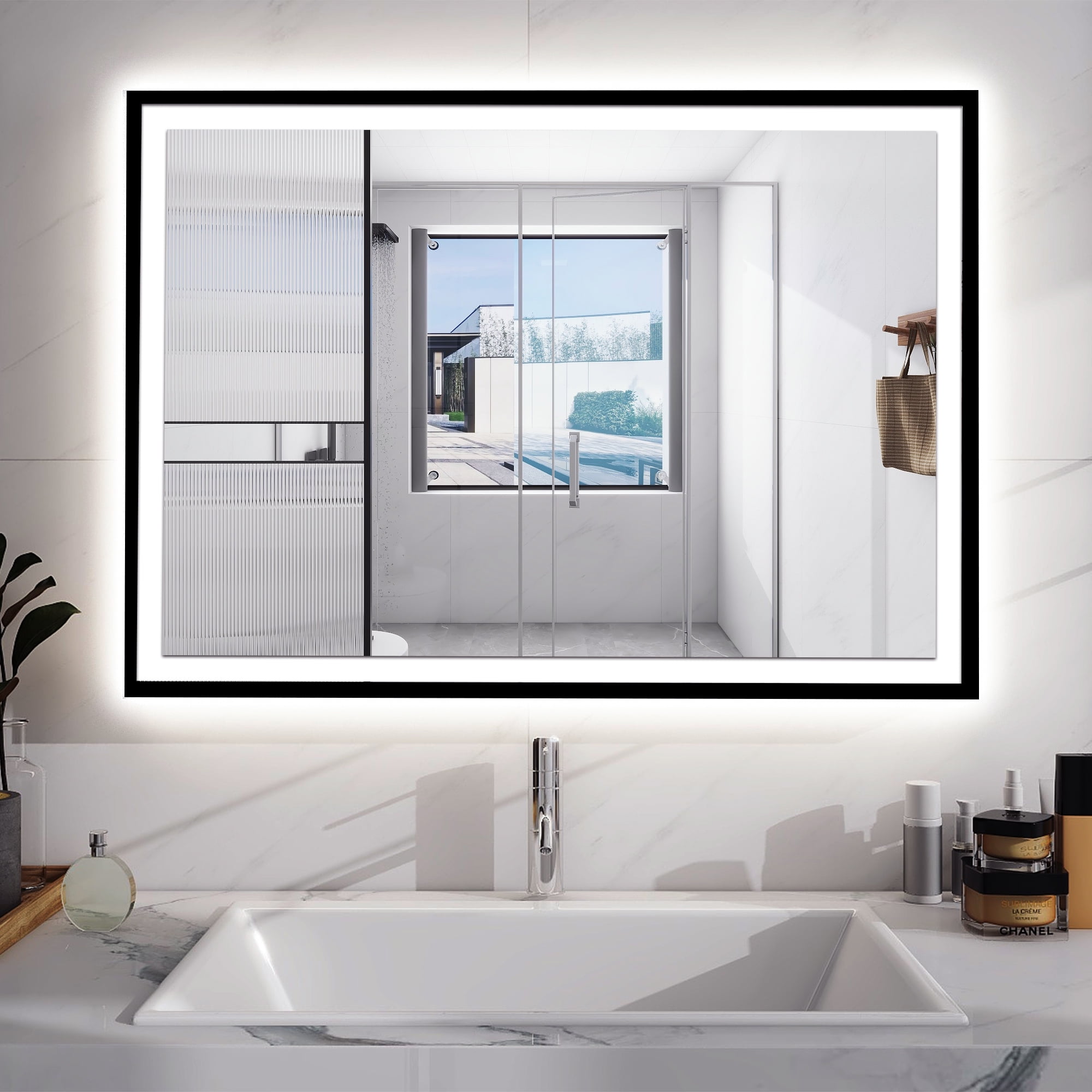 Chery Industrial LED Bathroom Mirror 32x24 Dimmable Framed Vanity Mirror Backlit and Front Lighted Mirror for Wall
