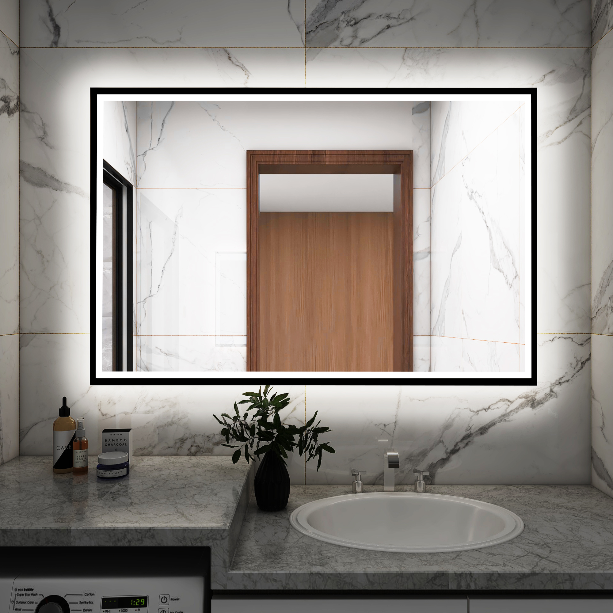 Chery Industrial LED Bathroom Mirror 40''x 32'', 3 Colors Dimmable