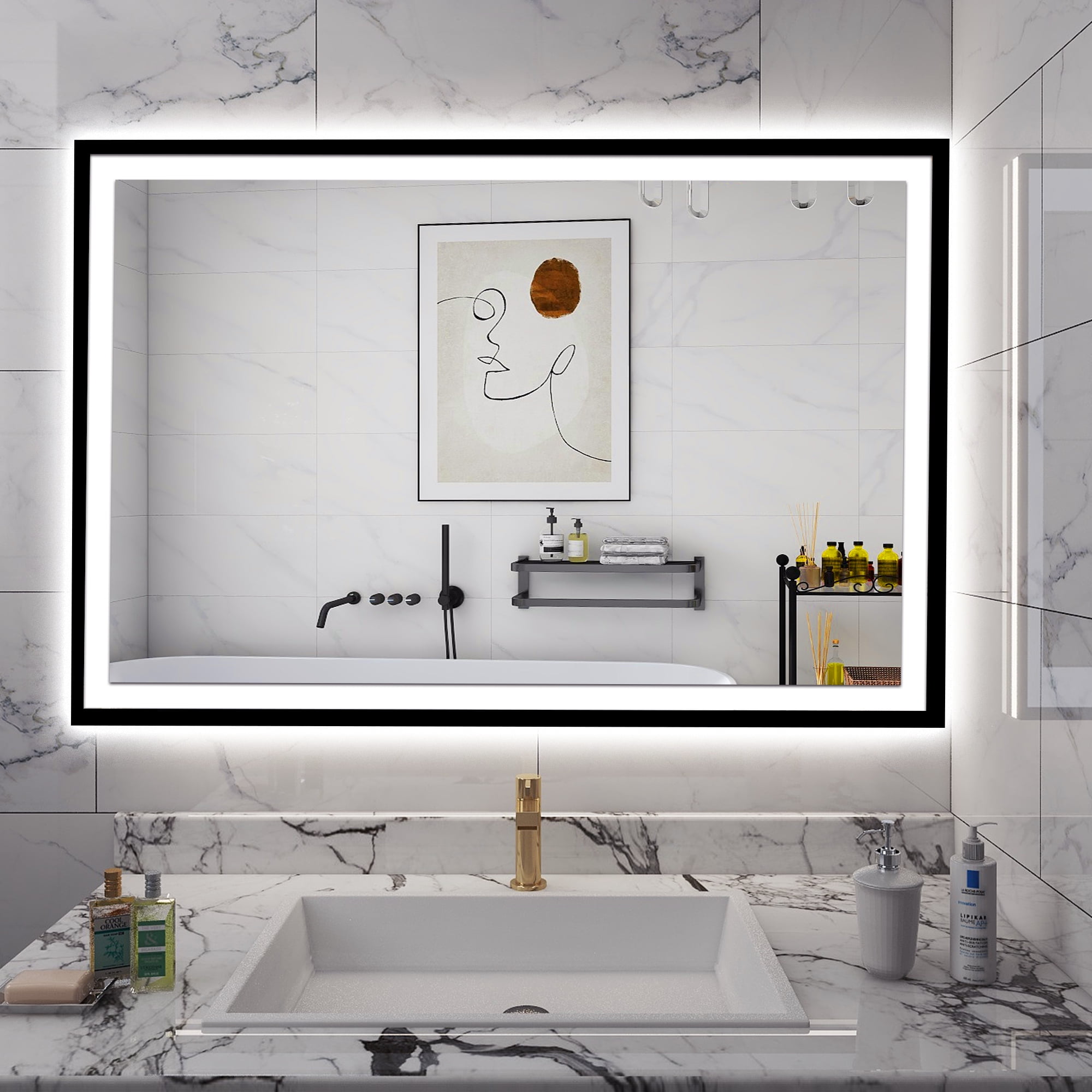 Chery Industrial LED Bathroom Mirror 48''x 32'', 3 Colors Dimmable