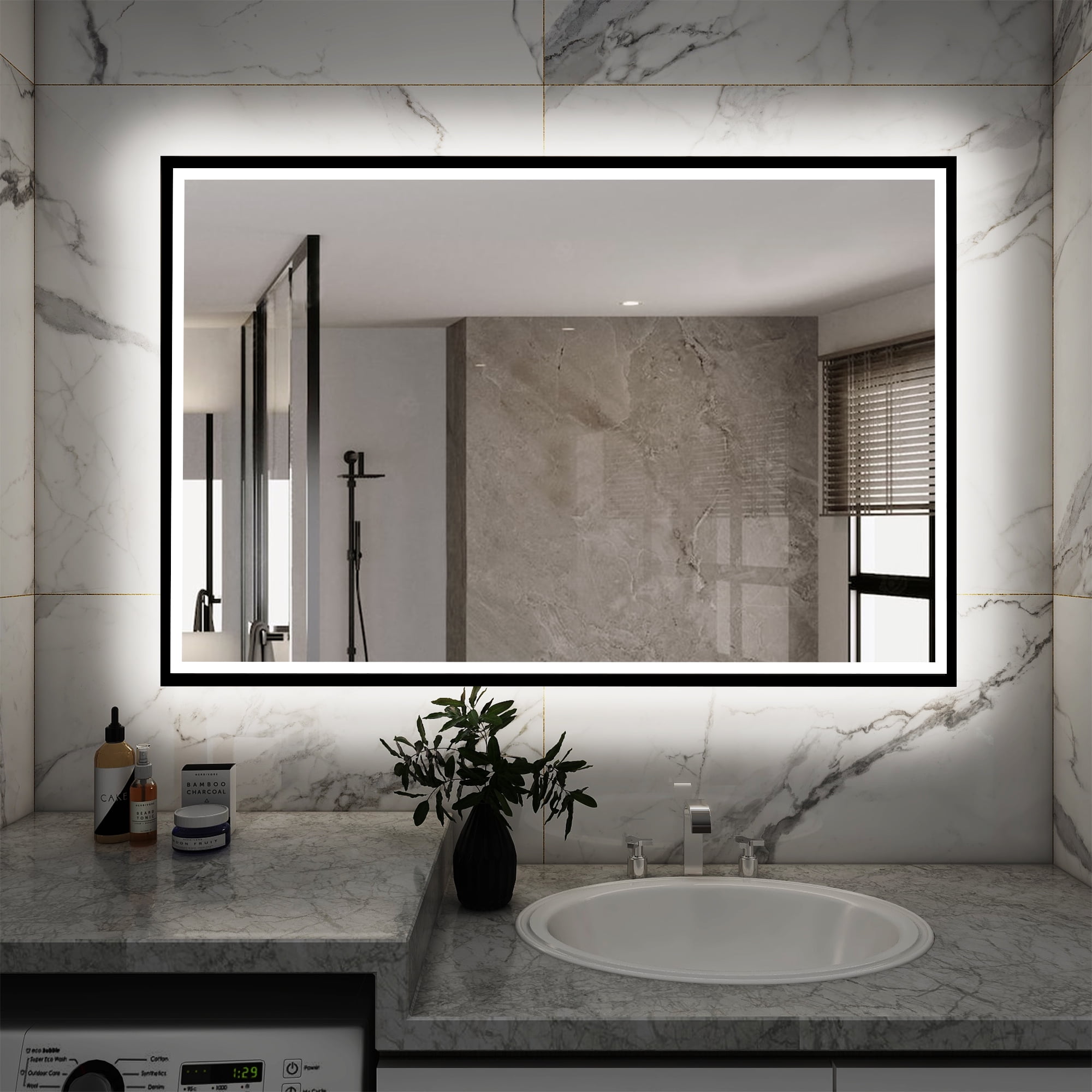 Chery Industrial LED Bathroom Mirror 48''x 32'', 3 Colors Dimmable