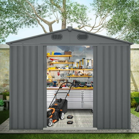 Chery Industrial 8 x 12 FT Large Outdoor Storage Shed, Tall Metal Garden Sheds for Bike, Lawnmower, Garbage Can, Sheds & Outdoor Storage for Backyard Patio Lawn