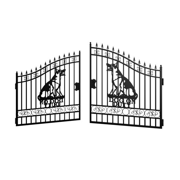 Chery Industrial Outdoor Dual Swing Iron Gate for Driveway, Security Gate, Outdoor Fence Gate, Backyard Patio (14X7.4' Dog)