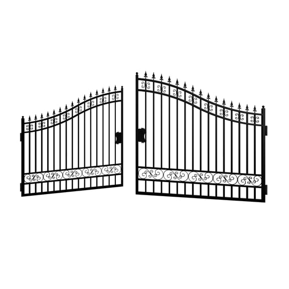 Chery Industrial 16X8 FT Outdoor Dual Swing Iron Driveway Gate for Backyard Patio, Classic Design, Black