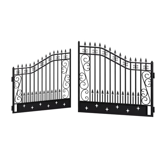 Chery Industrial 16 x 8 FT Dual Swing Iron Driveway Gate, Star Design for Yard, Patio and Backyard