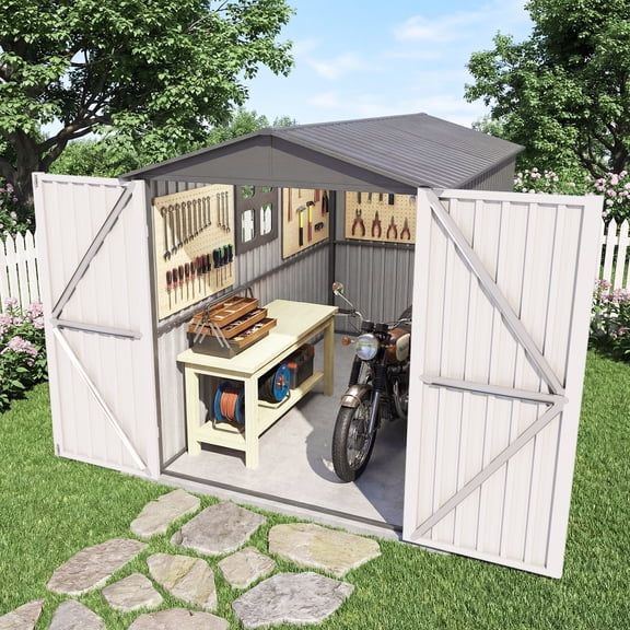 Chery Industrial Outdoor Metal Motorcycle Storage Shed with Window ,without Tracks & Fixtures,Grey&White