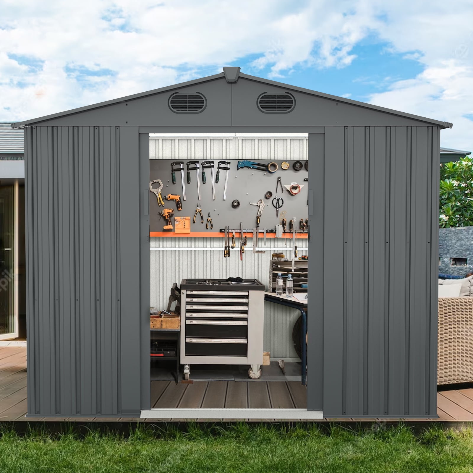 Chery Industrial Outdoor Storage Shed, 8' X 6' Galvanized Steel Garden