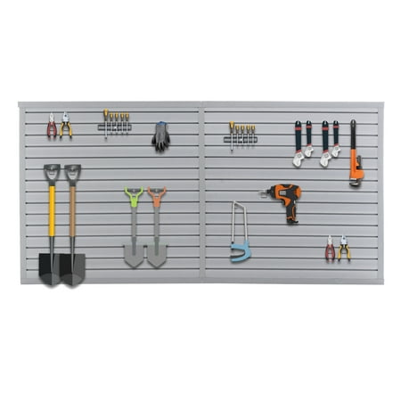 Chery Industrial Slatwall Garage Organizer Heavy Duty PVC Wall Mounted Tool Rack System for Garage, Workshop & Utility Room, 8ft x 4ft Section with 10 Panels, Gray