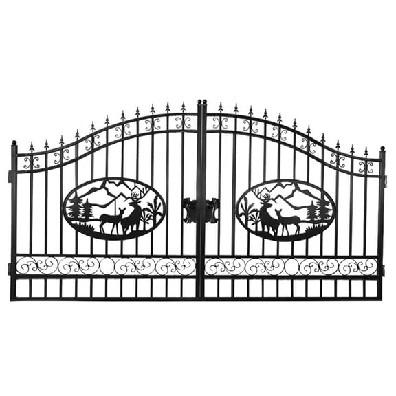 Chery Industrial Steel Metal Outdoor Dual Swing Fence Post, Vienna Style for Yard, Backyard Patio - 14'Deer