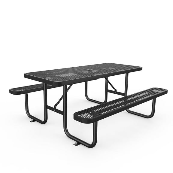 Chery Industrial 72 Inches Metal Picnic Table with Blue Finish and Umbrella Hole,Black