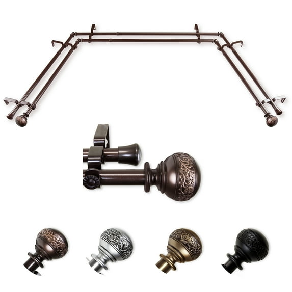 Cheryl 13/16" Bay Window Double Curtain Rod 20"-36", 38"-72" - Cocoa