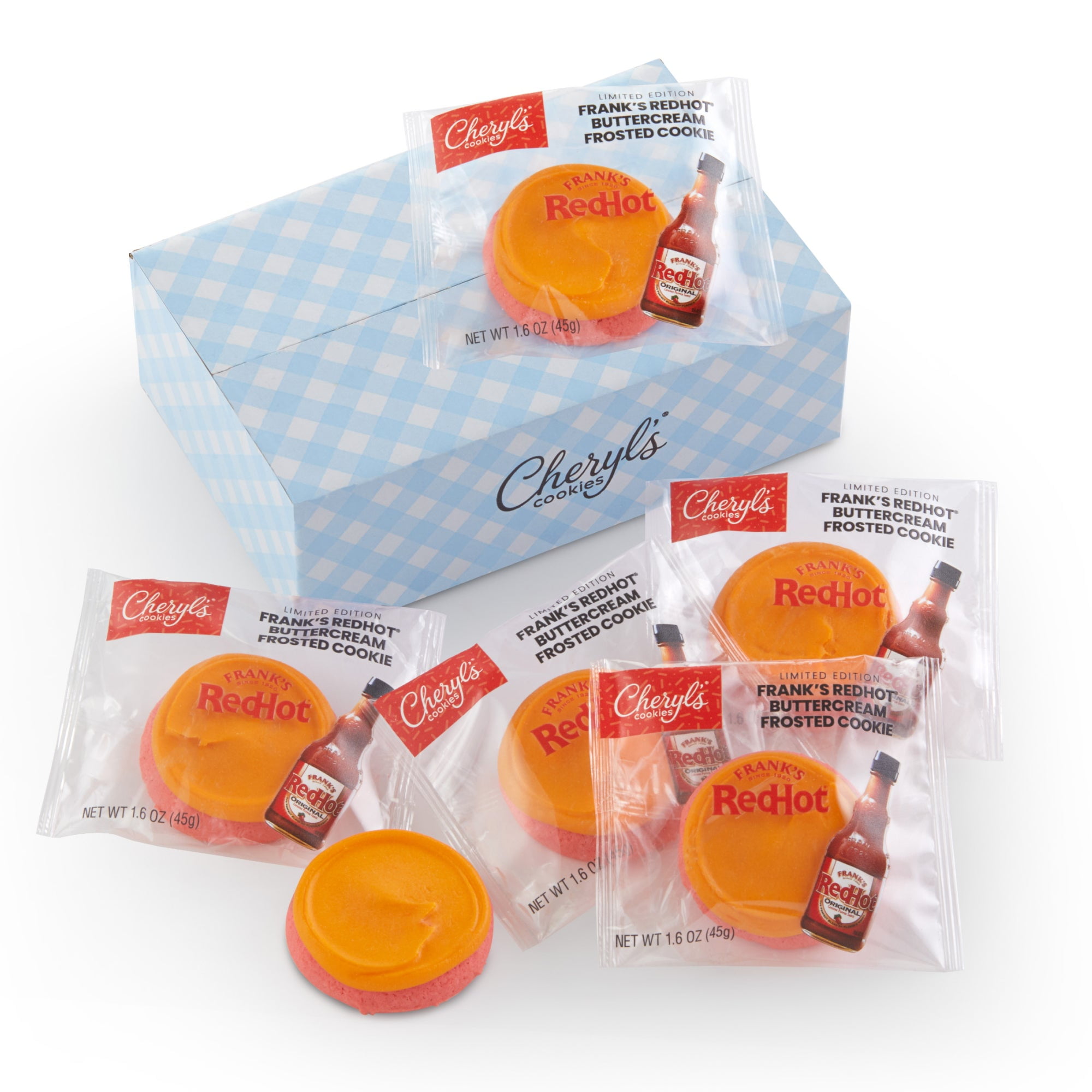Cheryl' Cookies Franks Redhot Buttercream Frosted Cookie Sampler, Individually Wrapped Sugar Cookies, Fresh & Spicy Hot Sauce Flavored Foodie Gift, Friends, Family & Loved Ones