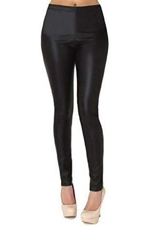 Juniors Tricot Shiny Leggings (Large, Black)