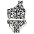 thumbnail image 1 of Cheryl Creations Kids Girl's Black Cute & Comfortable Two Piece One Shoulder Bathing Suit Bikini | Swimsuit (Large(14), White Cheetah), 1 of 1