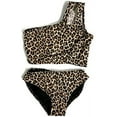 thumbnail image 1 of Cheryl Creations Kids Girl's Black Cute & Comfortable Two Piece One Shoulder Bathing Suit Bikini | Swimsuit (Small(7/8), Brown Cheetah), 1 of 1
