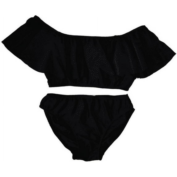 Cheryl Creations Kids Girl's Cute & Comfortable Two Piece Ruffle Front Bathing Suit Bikini | Swimsuit (Small 7-8, Black)