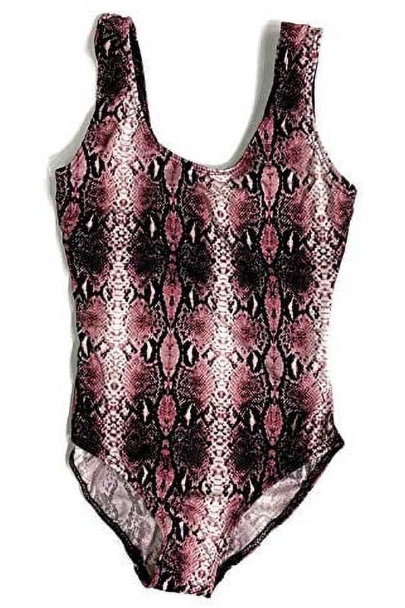 Kids One Piece Basic Camp Swimsuit (Pink Snake, Medium 10/12)