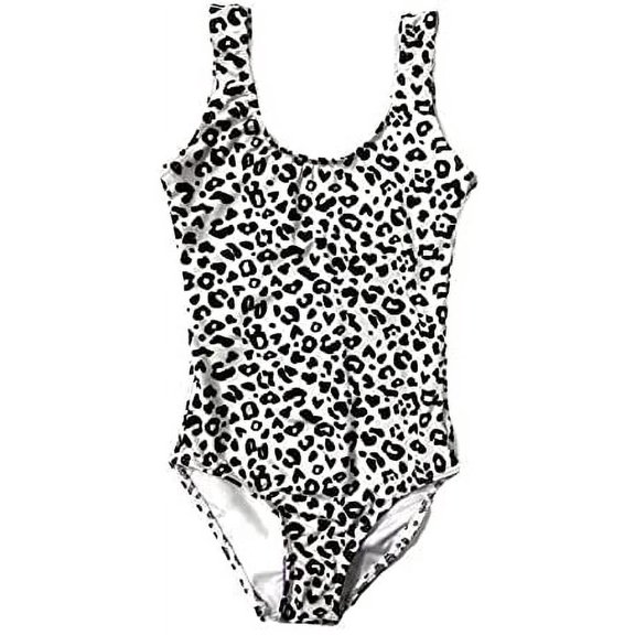 Cheryl Creations Kids One Piece Basic Camp Swimsuit (White Cheetah, 14)