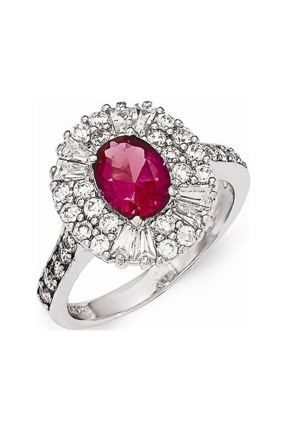 Cheryl M 925 Sterling Silver CZ and Synthetic Ruby Ring Size: 6; for Adults and Teens; for Women and Men
