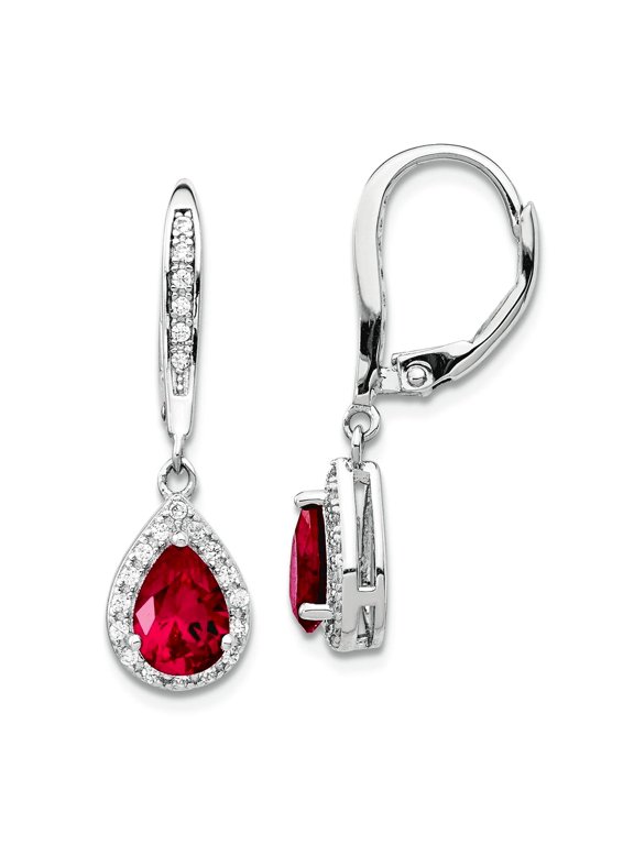 925 Sterling Silver Created Ruby Leverback Earrings 27.33x7.68mm Wide Stud Earring for Women