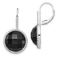 thumbnail image 1 of Cheryl M 925 Sterling Silver Rhod Plated CZ & Onyx Checkerboard Cut Leverback Earrings; for Adults and Teens; for Women and Men, 1 of 3