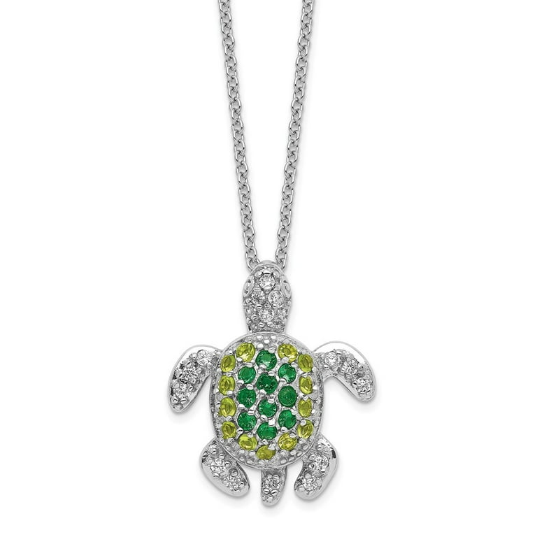 Cheryl M Sterling Silver Simulated Peridot & Emerald Green Turtle Necklace Cheryl M Sterling Silver Simulated Peridot & Emerald Green Turtle Necklace