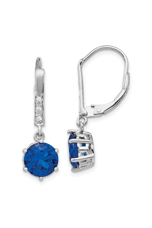 Cheryl M 925 Sterling Silver Rhod-plated CZ & Lab Cr. Dark Blue Spinel Leverback Earrings; for Adults and Teens; for Women and Men