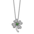 thumbnail image 1 of Cheryl M 925 Sterling Silver Rhod-plated Glass Sim.Emerald & CZ 4-leaf Clover 18in Necklace; for Adults and Teens; for Women and Men, 1 of 2