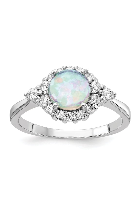 Cheryl M 925 Sterling Silver Rhodium Plated Lab Created Opal & CZ Ring Size: 7; for Adults and Teens; for Women and Men