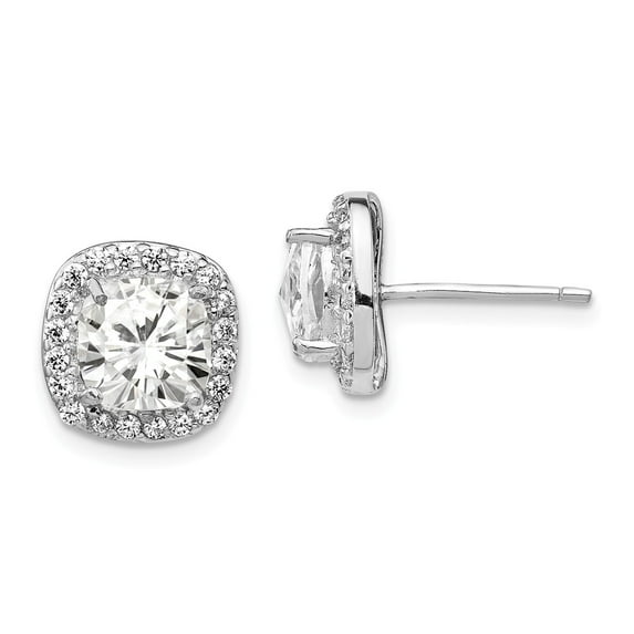 Cheryl M 925 Sterling Silver Rhodium-plated Rose-cut CZ Princess Square Post Earrings; for Adults and Teens; for Women and Men