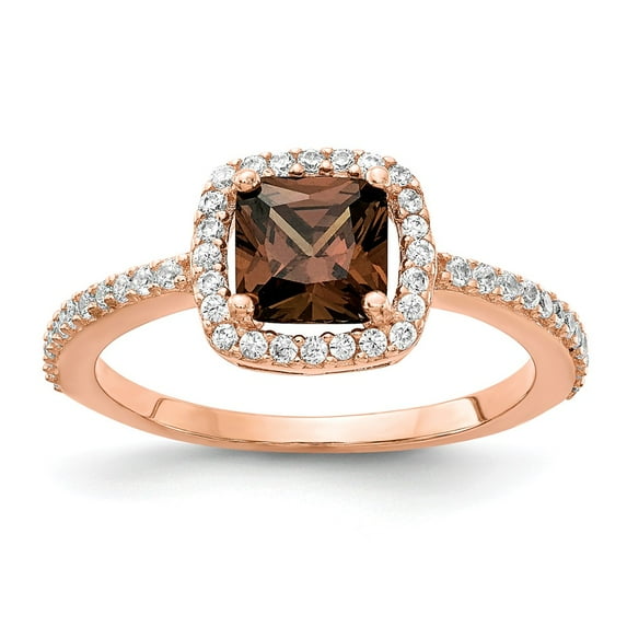 Cheryl M 925 Sterling Silver Rose Gold-plated Princess Square Cocoa CZ Ring Size: 8; for Adults and Teens; for Women and Men
