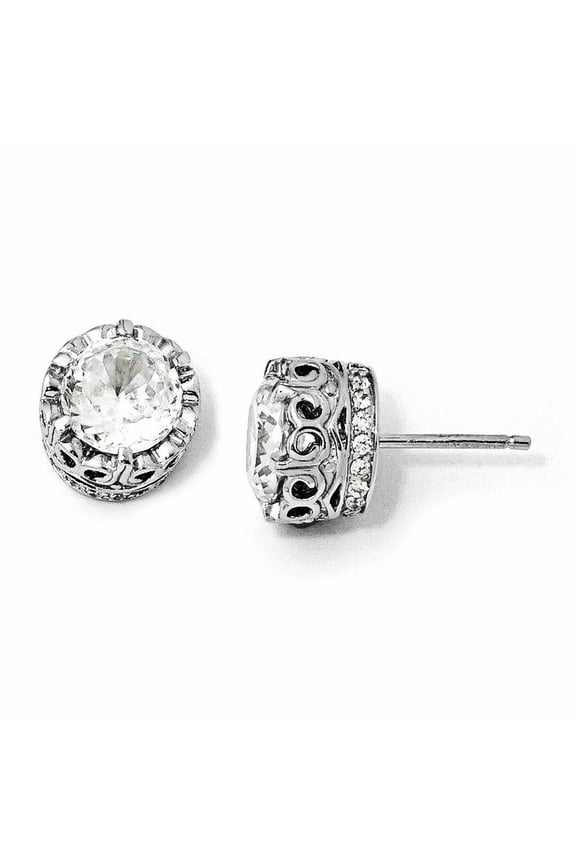 Cheryl M Sterling Silver 100-facet CZ Round Post Earrings