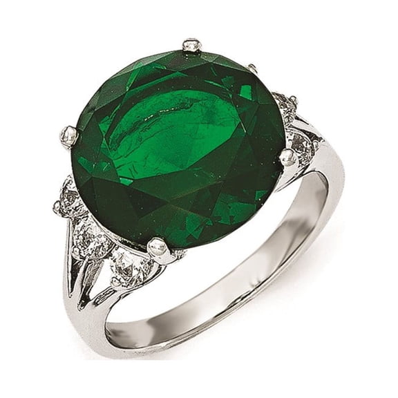 Cheryl M Sterling Silver AAA CZ and Simulated Emerald Ring