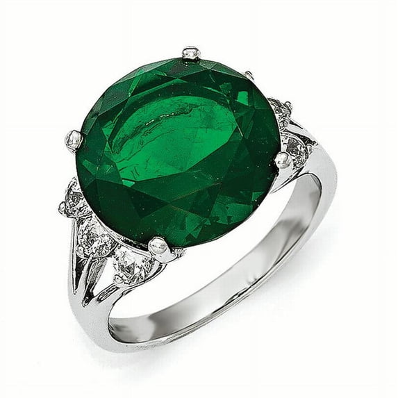 Cheryl M Sterling Silver AAA CZ and Simulated Emerald Ring