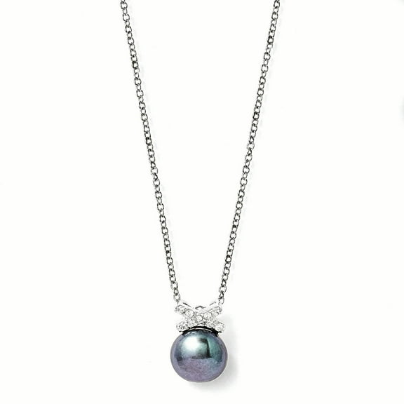 Cheryl M Sterling Silver CZ FW Cultured Black Pearl 18in. Necklace