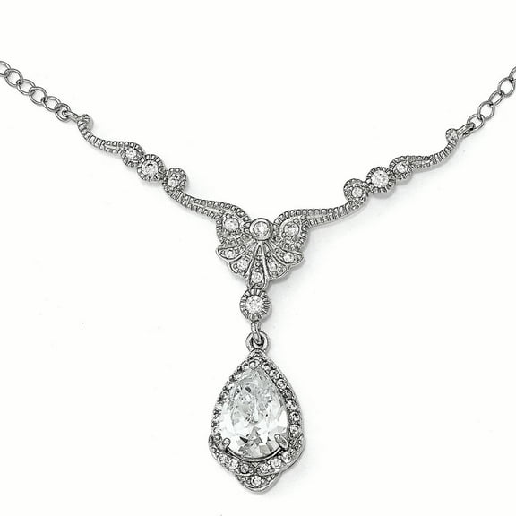 Cheryl M Sterling Silver CZ Fancy Teardrop Dangle 16in Necklace