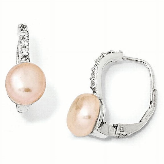 Cheryl M Sterling Silver CZ Pink FW Cultured Pearl Leverback Ear