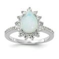 thumbnail image 1 of Cheryl M  Sterling Silver Rhodium-plated Cabochon Lab Created Opal and Brilliant-cut CZ Teardrop Halo Ring, 1 of 5