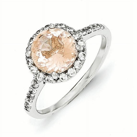 Cheryl M Sterling Silver Rhodium-plated 100 Facet Simulated Morganite and White Brilliant-cut CZ Halo Ring