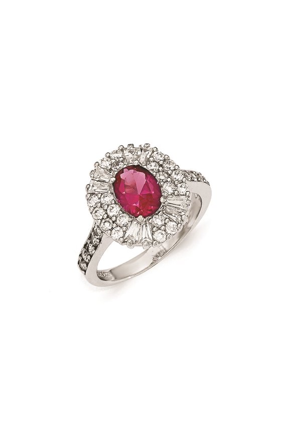 Sterling Silver CZ and Synthetic Ruby Ring