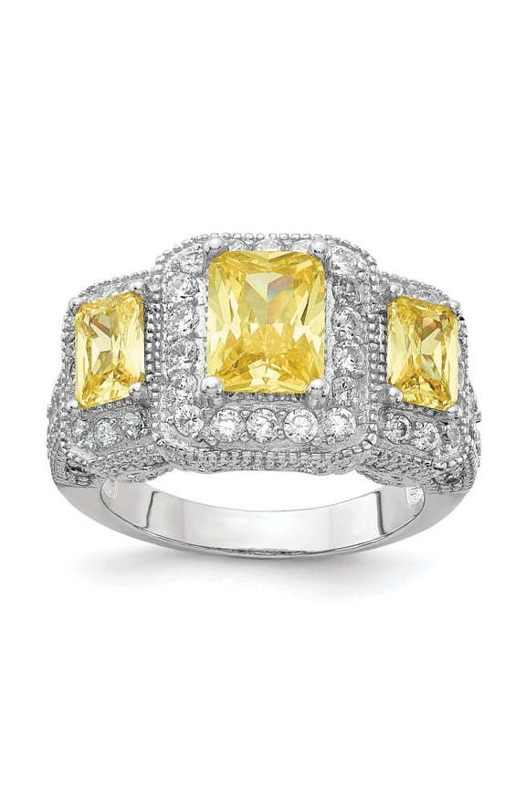 Cheryl M Sterling Silver Canary & White CZ 3-stone Ring