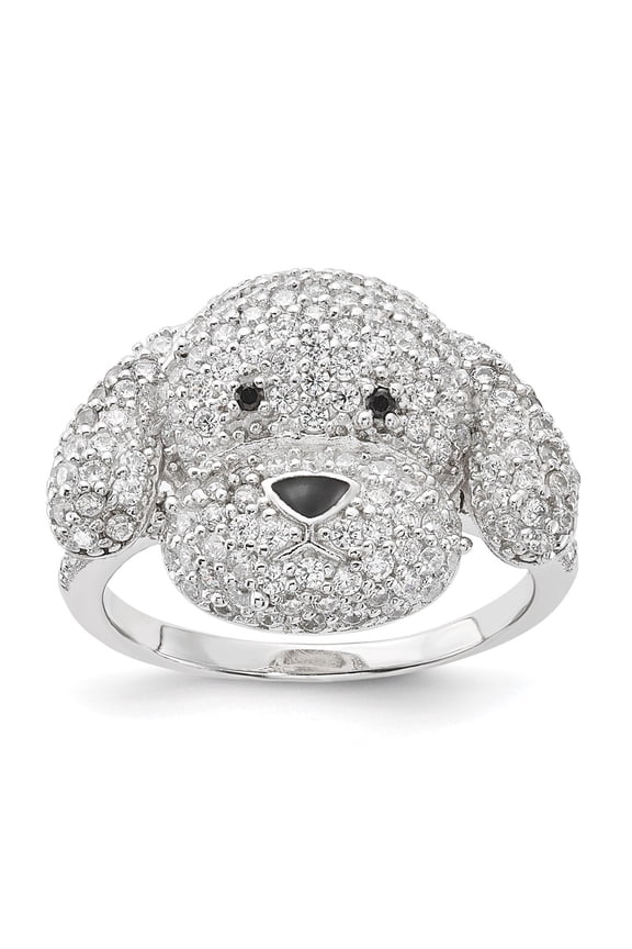 Sterling Silver Enameled Black and White CZ Puppy Ring