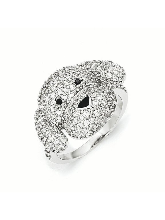 Cheryl M Sterling Silver Enameled Black and White CZ Puppy Ring
