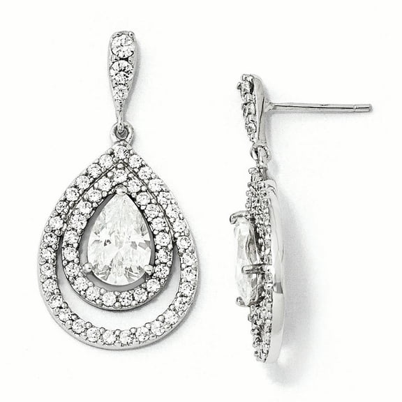 Cheryl M� Sterling Silver Pear CZ Dangle Post Earrings