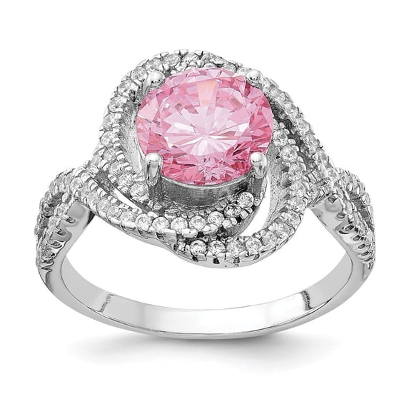 Sterling Silver Pink and White Cubic Zirconia Ring - Size 8 - Measures 14.25mm Wide