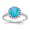 thumbnail image 1 of Cheryl M Sterling Silver Rhodium-plated Cabochon Lab Created Blue Opal and Brilliant Cut CZ Halo with Side Stones Ring, 1 of 5
