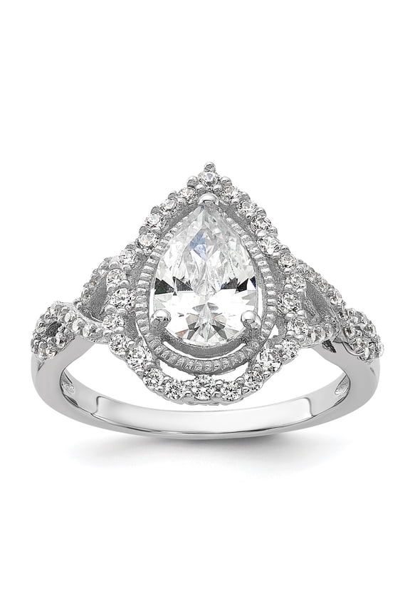 Sterling Silver Rhodium-plated Fancy Brilliant-cut Teardrop CZ Ring