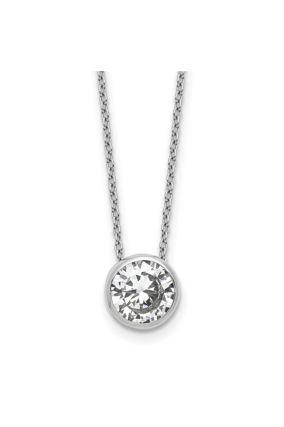 Cheryl M Sterling Silver Rhodium-plated Polished 9mm Bezel Set CZ 16 Inch with 2 Inch Extension Necklace