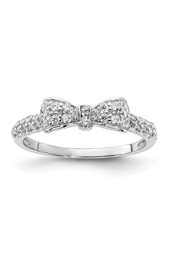 Sterling Silver Rhodium-plated Polished CZ Bow Ring