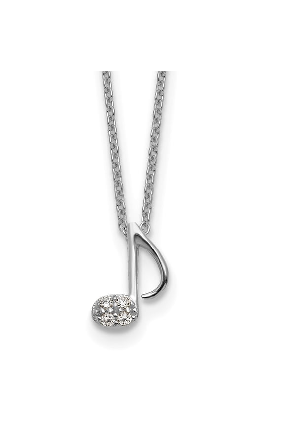 Cheryl M Sterling Silver Rhodium-plated Polished CZ Music Note 16 Inch with 2 Inch Extension Necklace