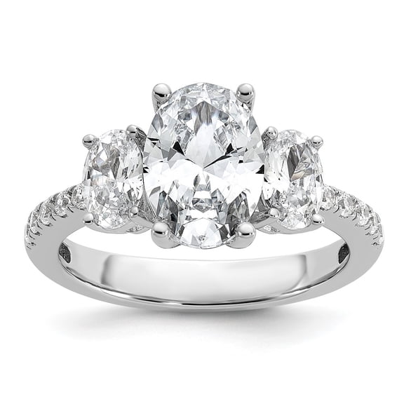 Cheryl M Sterling Silver Rhodium-plated Polished Fancy 3-Stone Oval CZ Ring